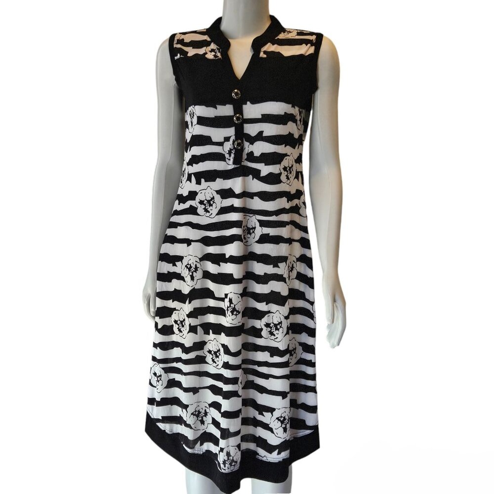 Black and White Zebra Print Floral Sleeveless Dress-Large